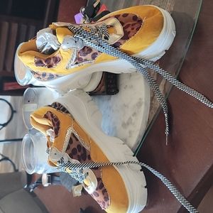 Yellow & Leppard Print Sneaker - Bamboo!